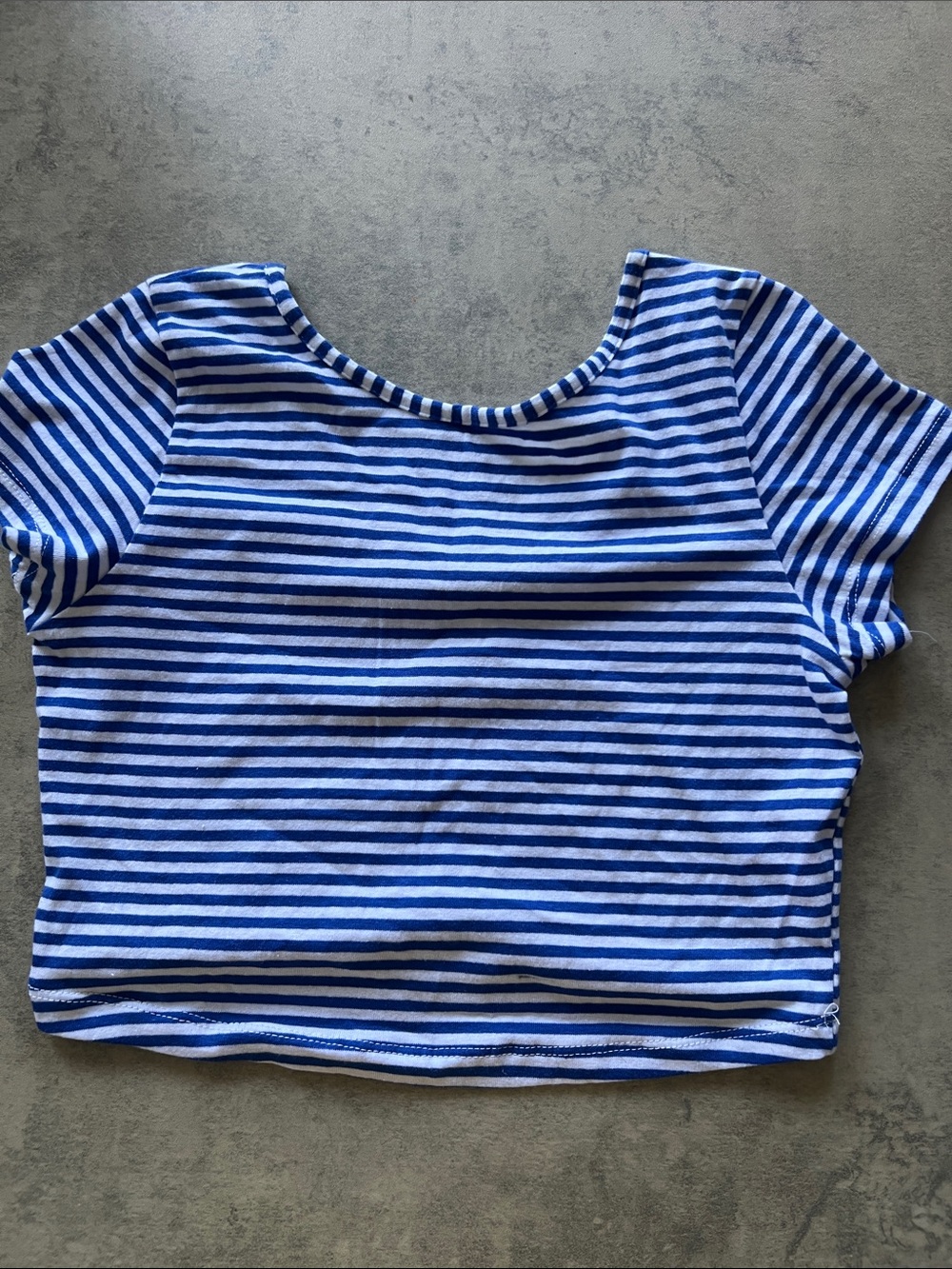 Blue and White Striped Crop Top - Women's Short Sleeve